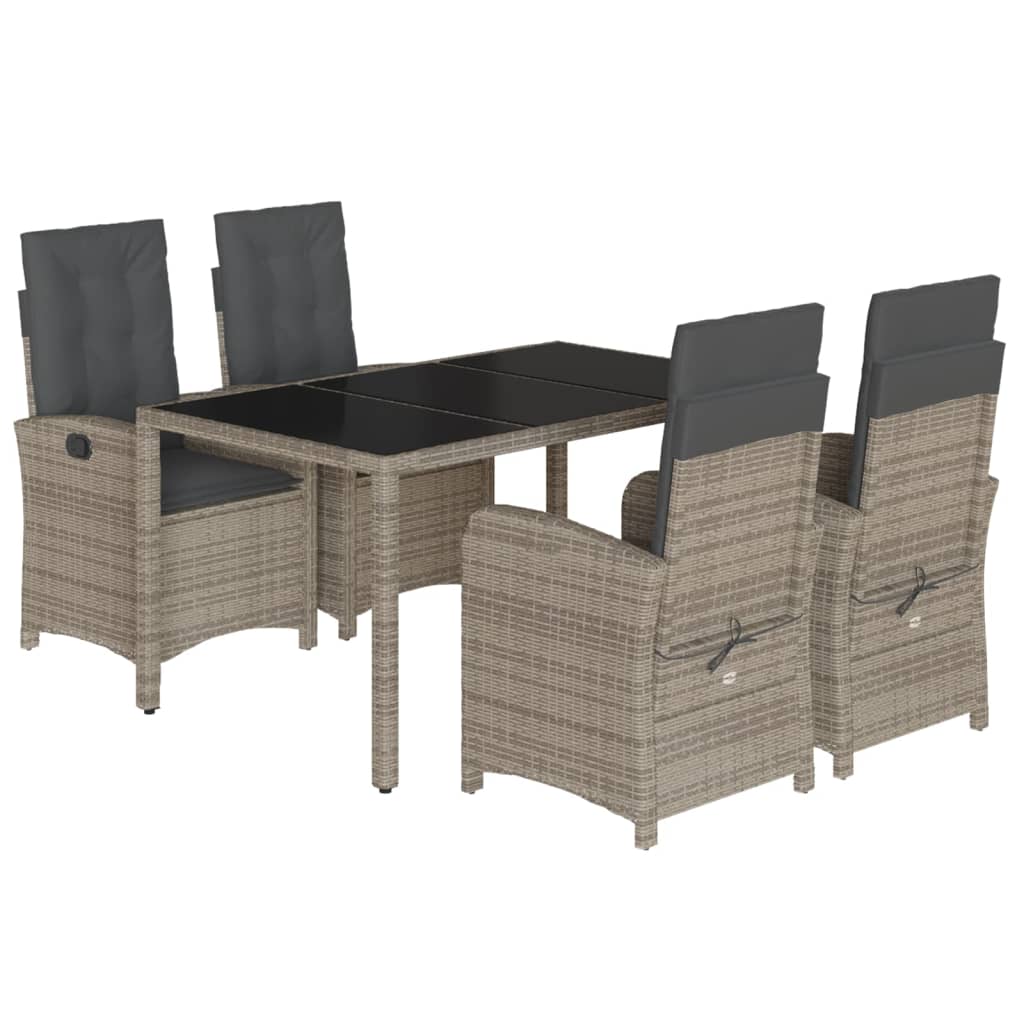 Set da Pranzo da Giardino 5 pz con Cuscini in Polyrattan Grigio - homemem39
