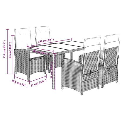 Set da Pranzo da Giardino 5 pz con Cuscini in Polyrattan Grigio | homemem39