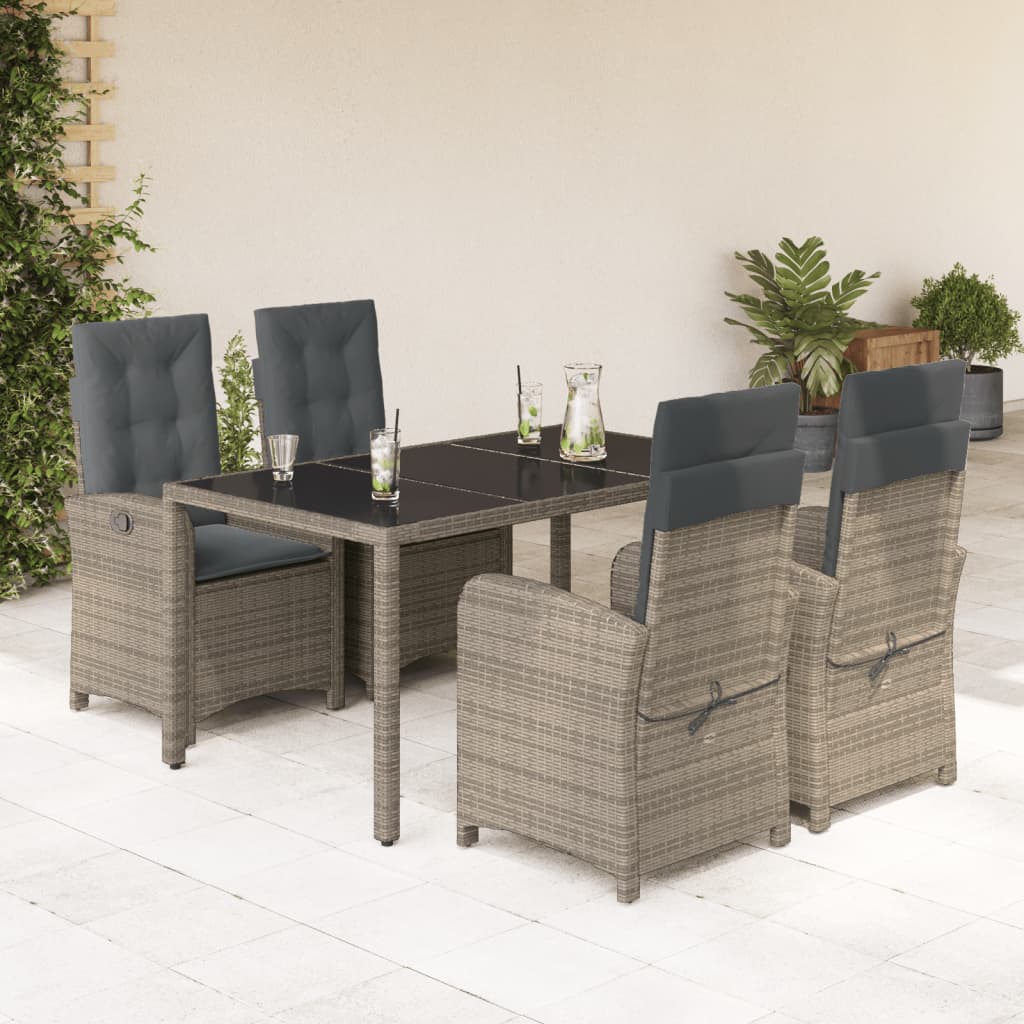 Set da Pranzo da Giardino 5 pz con Cuscini in Polyrattan Grigio | homemem39