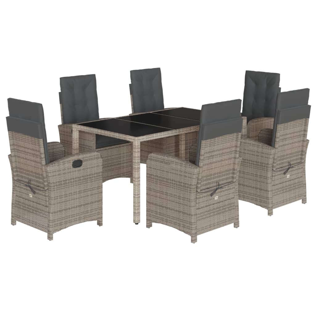 Set da Pranzo da Giardino 7 pz con Cuscini in Polyrattan Grigio - homemem39