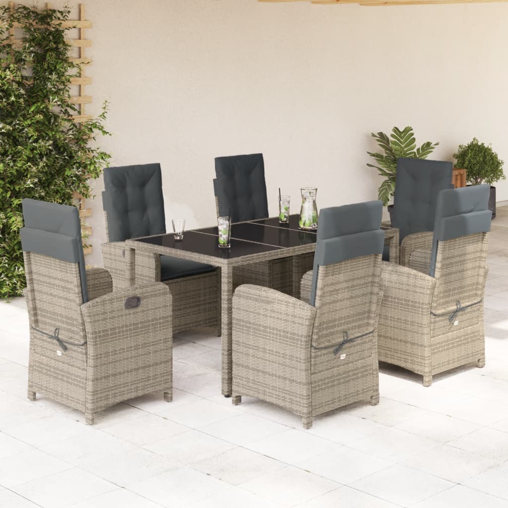 Set da Pranzo da Giardino 7 pz con Cuscini in Polyrattan Grigio - homemem39