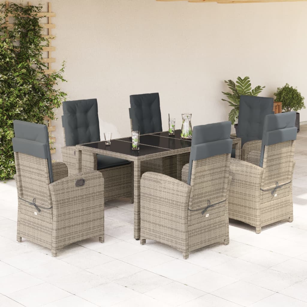 Set da Pranzo da Giardino 7 pz con Cuscini in Polyrattan Grigio - homemem39