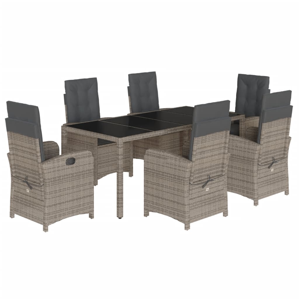 Set da Pranzo da Giardino 7 pz con Cuscini in Polyrattan Grigio - homemem39