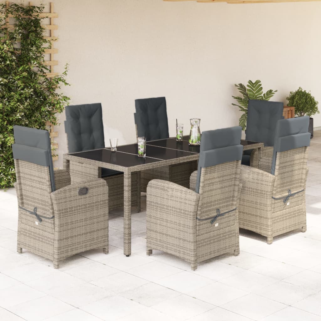 Set da Pranzo da Giardino 7 pz con Cuscini in Polyrattan Grigio - homemem39