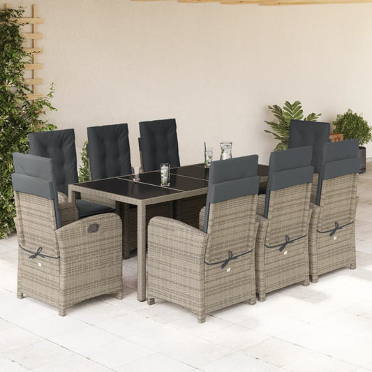 Set da Pranzo da Giardino 9 pz con Cuscini in Polyrattan Grigio - homemem39