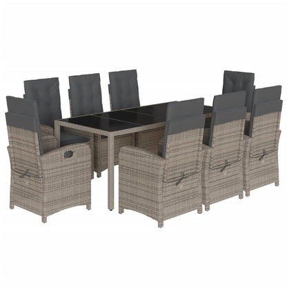 Set da Pranzo da Giardino 9 pz con Cuscini in Polyrattan Grigio - homemem39