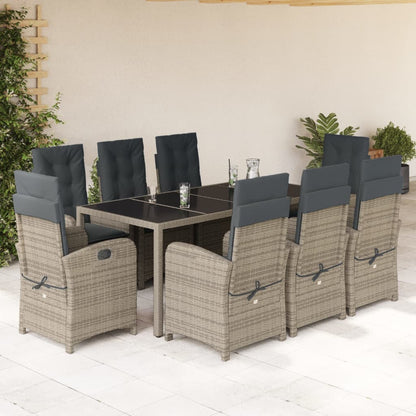 Set da Pranzo da Giardino 9 pz con Cuscini in Polyrattan Grigio | homemem39