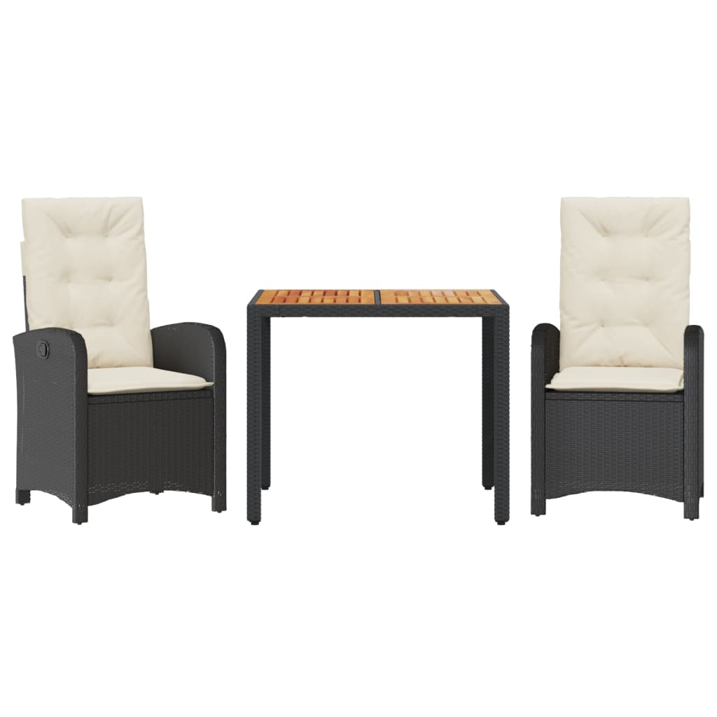 Set da Pranzo da Giardino 3 pz con Cuscini Nero in Polyrattan | homemem39
