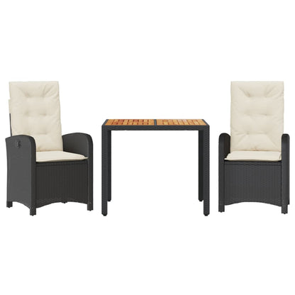 Set da Pranzo da Giardino 3 pz con Cuscini Nero in Polyrattan | homemem39