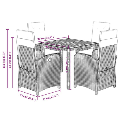 Set da Pranzo da Giardino 5 pz Nero con Cuscini in Polyrattan | homemem39