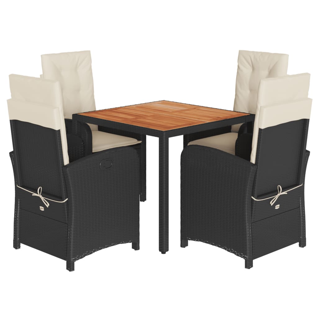 Set da Pranzo da Giardino 5 pz Nero con Cuscini in Polyrattan | homemem39