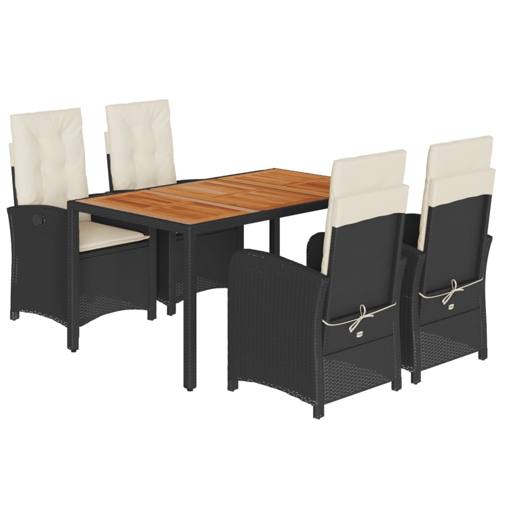 Set da Pranzo da Giardino 5 pz Nero con Cuscini in Polyrattan | homemem39