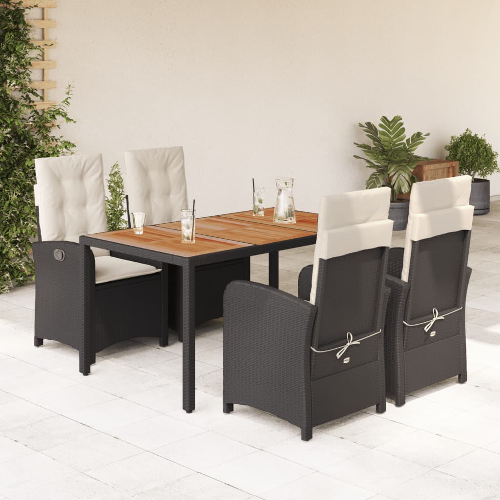 Set da Pranzo da Giardino 5 pz Nero con Cuscini in Polyrattan - homemem39