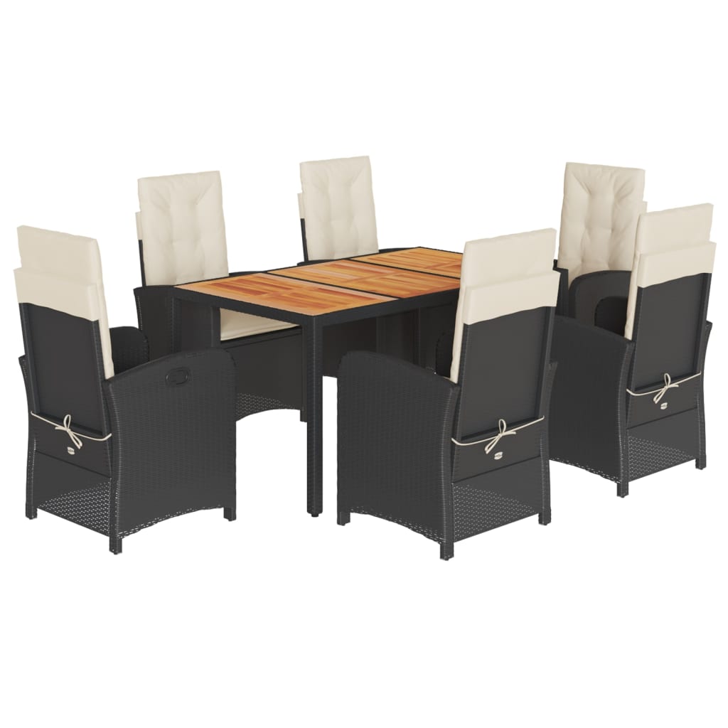 Set da Pranzo da Giardino 7 pz Nero con Cuscini in Polyrattan | homemem39