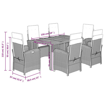 Set da Pranzo da Giardino 7 pz Nero con Cuscini in Polyrattan | homemem39