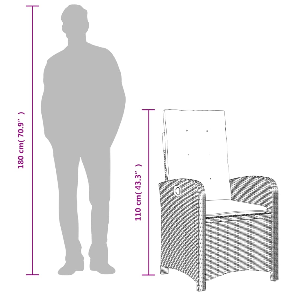 Set da Pranzo da Giardino 7 pz Nero con Cuscini in Polyrattan | homemem39