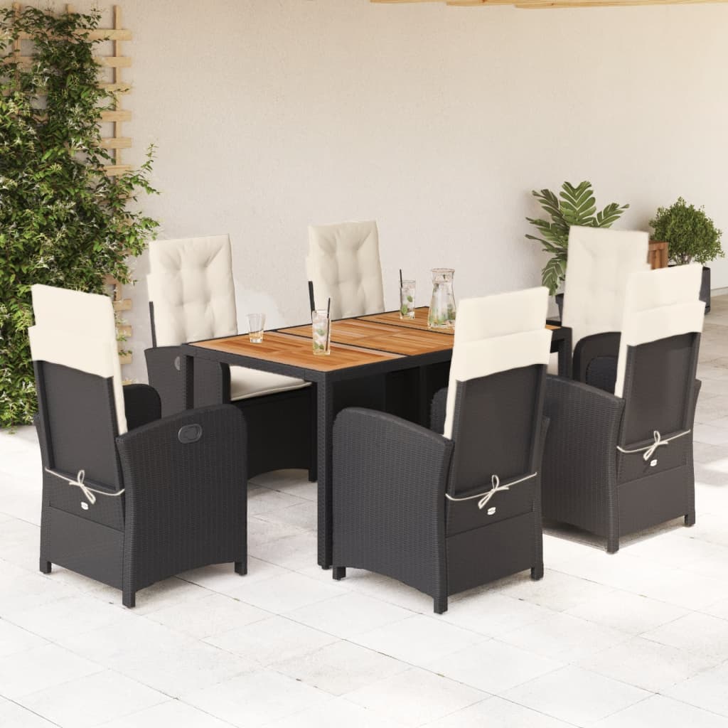 Set da Pranzo da Giardino 7 pz Nero con Cuscini in Polyrattan - homemem39