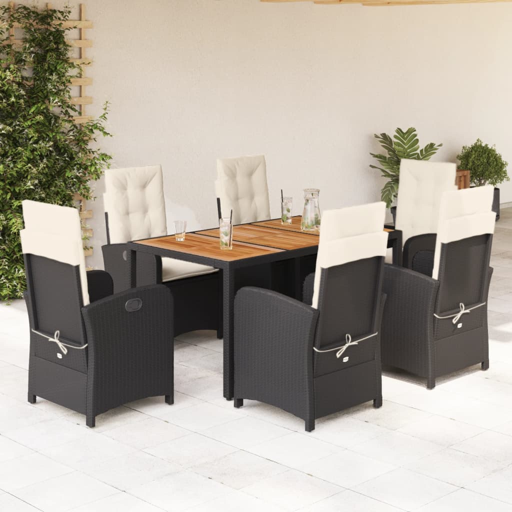 Set da Pranzo da Giardino 7 pz Nero con Cuscini in Polyrattan | homemem39