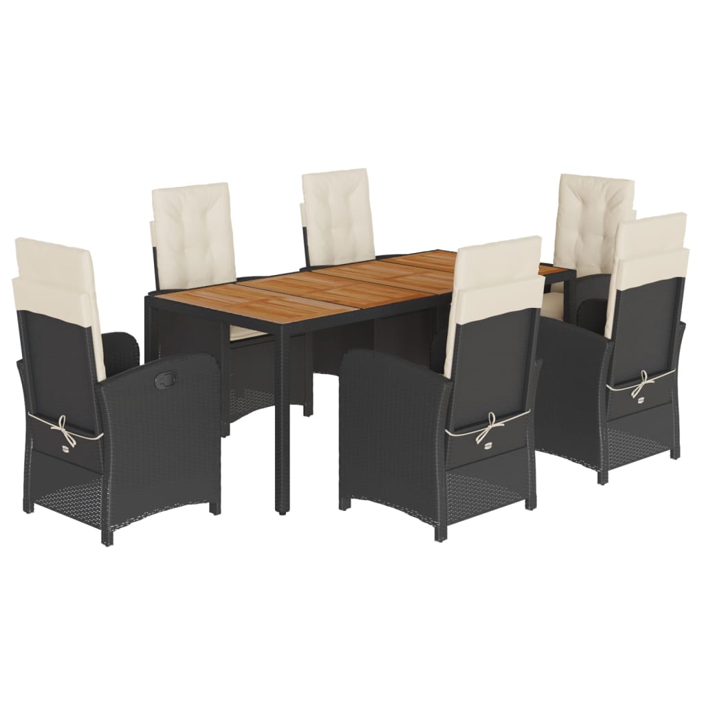 Set da Pranzo da Giardino 7 pz Nero con Cuscini in Polyrattan | homemem39