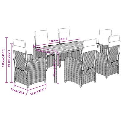 Set da Pranzo da Giardino 7 pz Nero con Cuscini in Polyrattan | homemem39