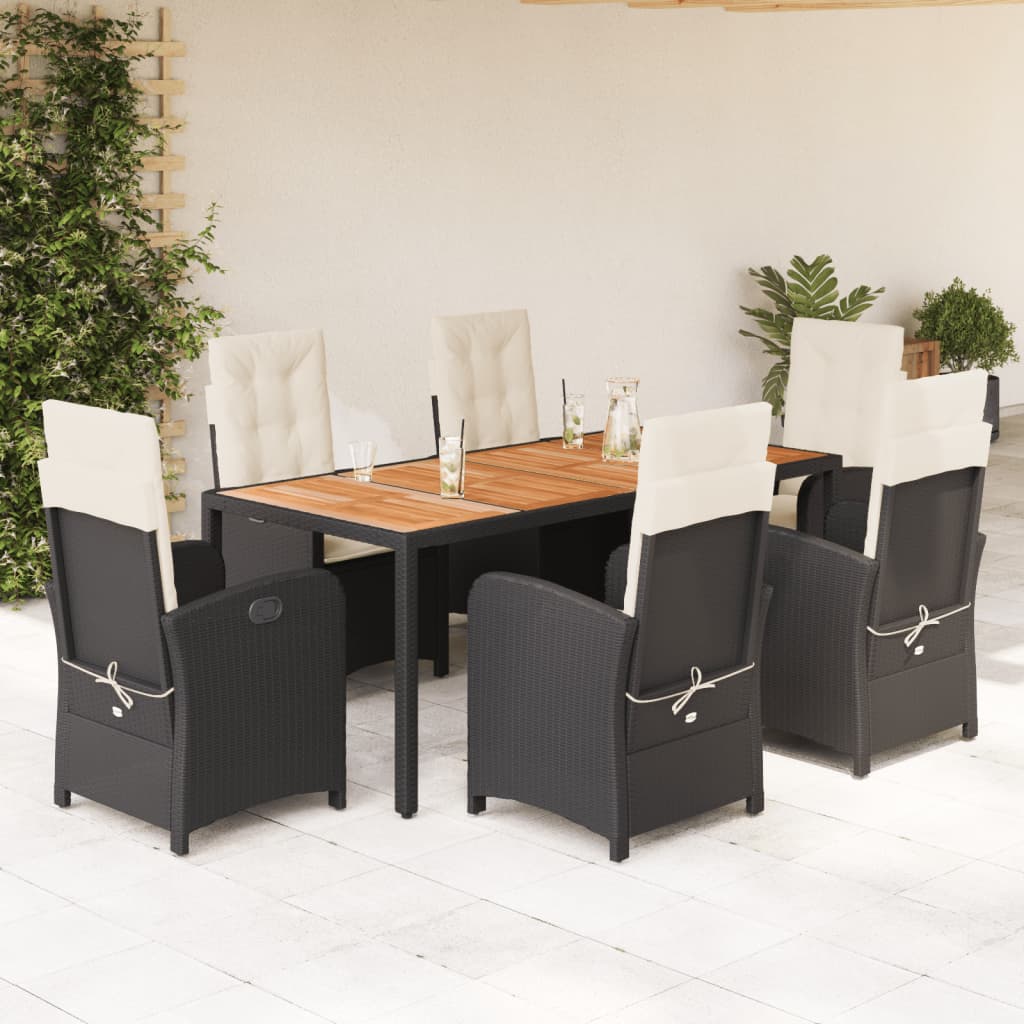 Set da Pranzo da Giardino 7 pz Nero con Cuscini in Polyrattan - homemem39