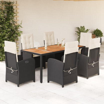 Set da Pranzo da Giardino 7 pz Nero con Cuscini in Polyrattan - homemem39