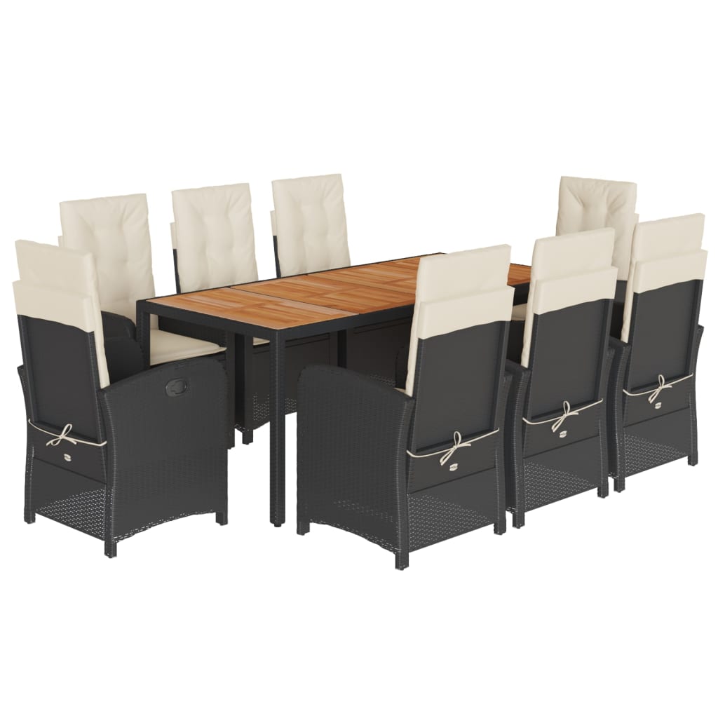 Set da Pranzo da Giardino 9 pz con Cuscini Nero in Polyrattan | homemem39