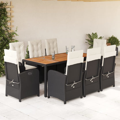 Set da Pranzo da Giardino 9 pz con Cuscini Nero in Polyrattan - homemem39