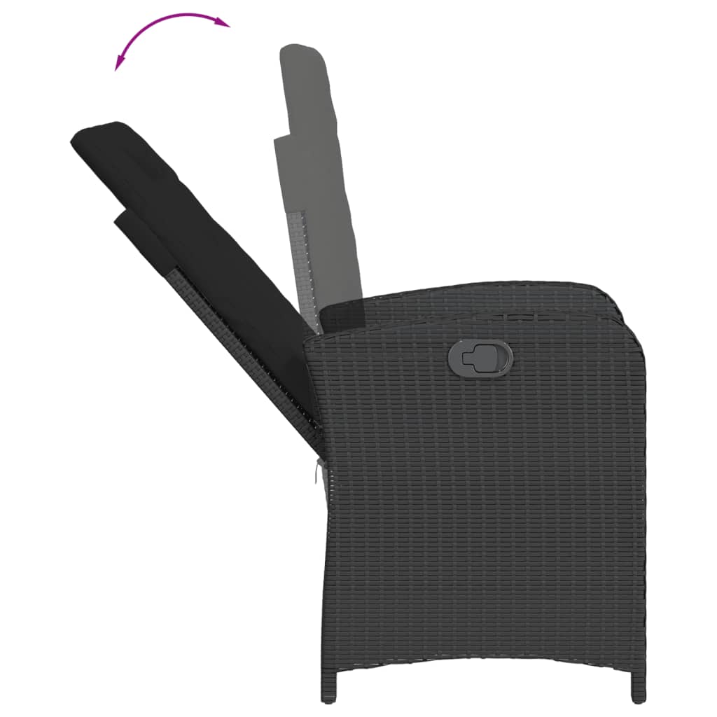 Set da Pranzo da Giardino 3 pz con Cuscini Nero in Polyrattan - homemem39