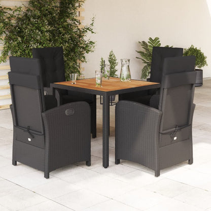 Set da Pranzo da Giardino 5 pz Nero con Cuscini in Polyrattan | homemem39
