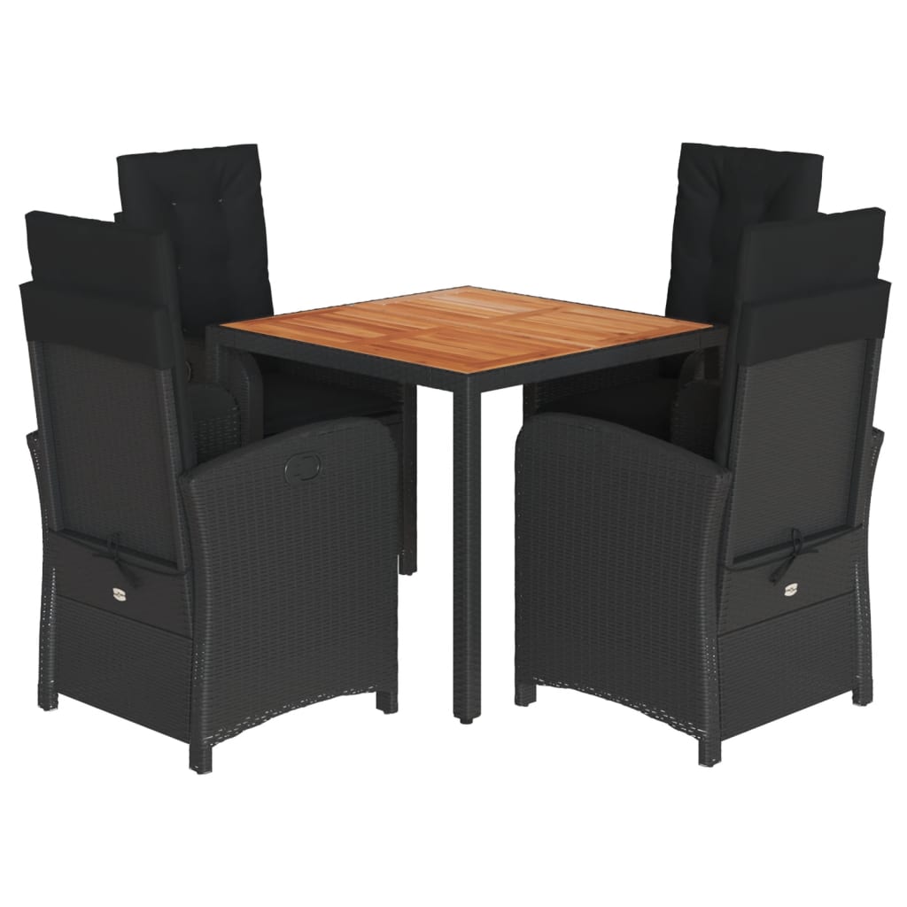 Set da Pranzo da Giardino 5 pz Nero con Cuscini in Polyrattan