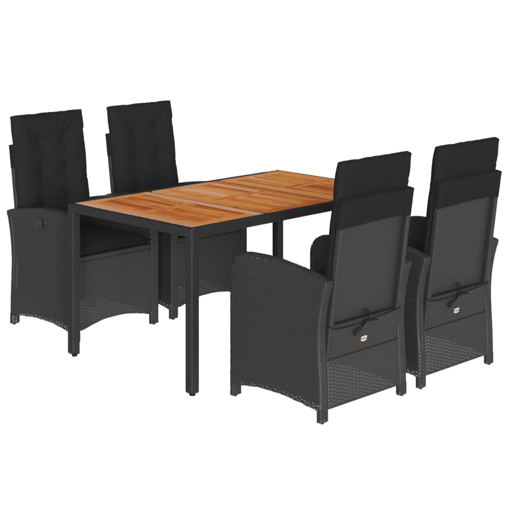 Set da Pranzo da Giardino 5 pz Nero con Cuscini in Polyrattan | homemem39