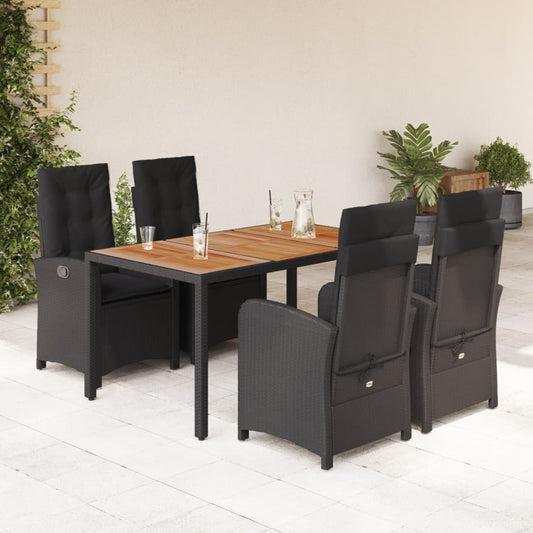 Set da Pranzo da Giardino 5 pz Nero con Cuscini in Polyrattan - homemem39