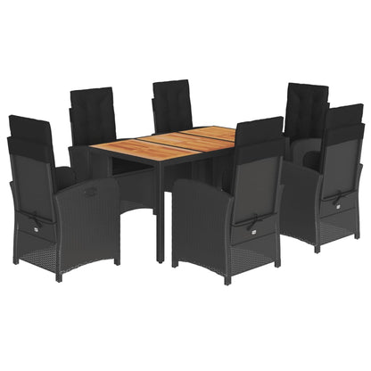 Set da Pranzo da Giardino 7 pz Nero con Cuscini in Polyrattan | homemem39