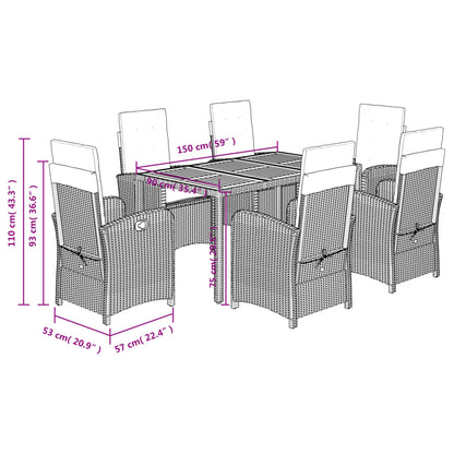 Set da Pranzo da Giardino 7 pz Nero con Cuscini in Polyrattan | homemem39