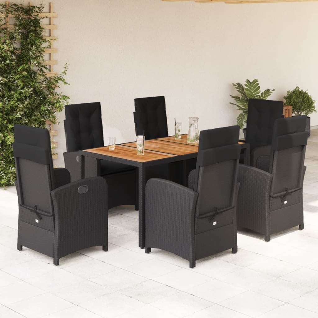 Set da Pranzo da Giardino 7 pz Nero con Cuscini in Polyrattan | homemem39