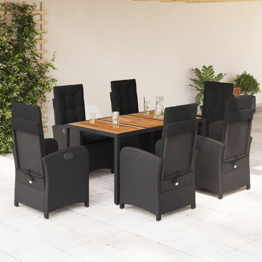 Set da Pranzo da Giardino 7 pz Nero con Cuscini in Polyrattan - homemem39