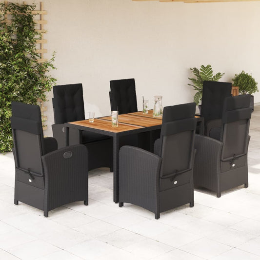 Set da Pranzo da Giardino 7 pz Nero con Cuscini in Polyrattan - homemem39
