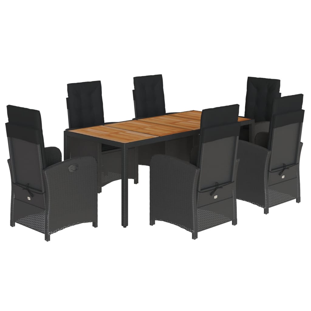 Set da Pranzo da Giardino 7 pz Nero con Cuscini in Polyrattan | homemem39