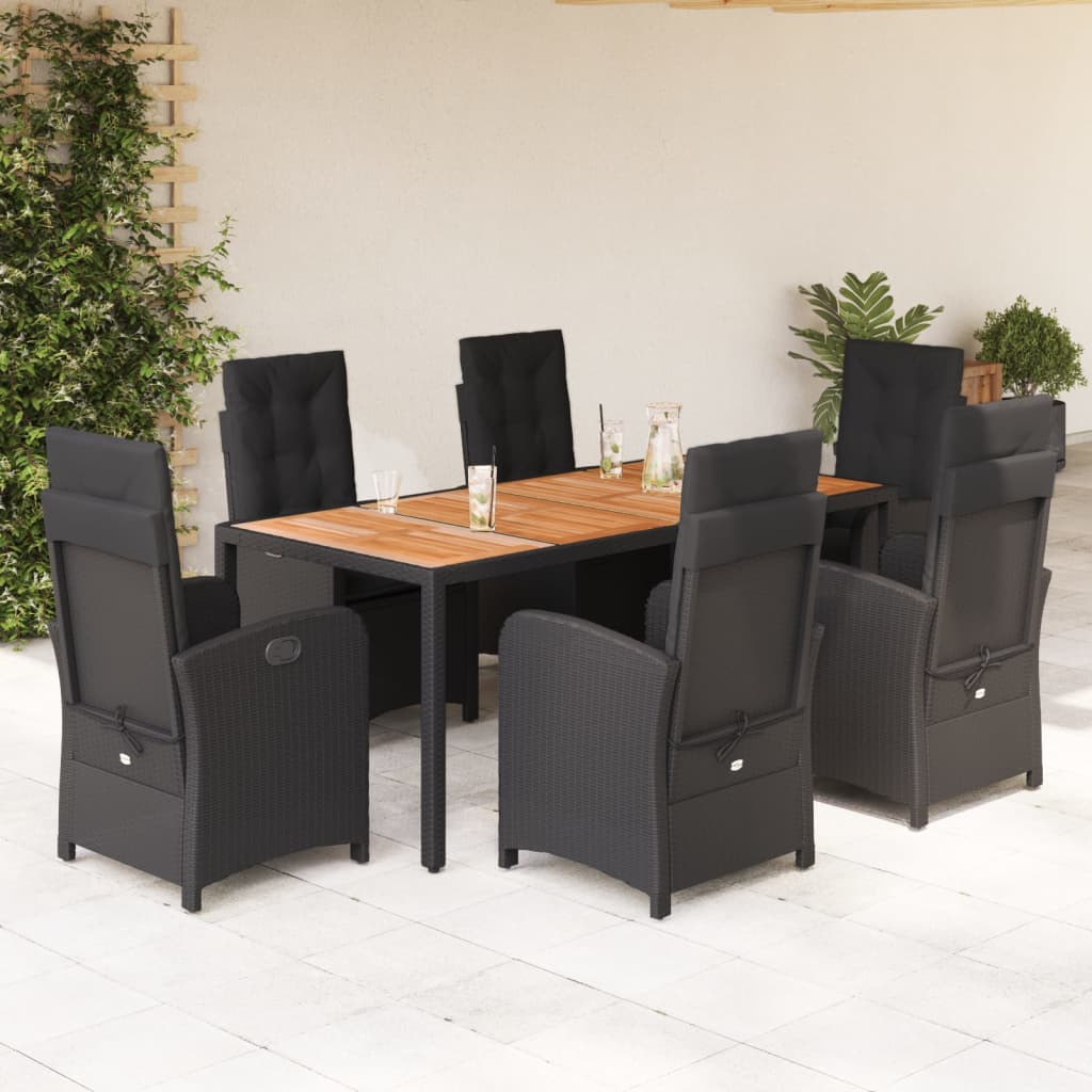Set da Pranzo da Giardino 7 pz Nero con Cuscini in Polyrattan | homemem39
