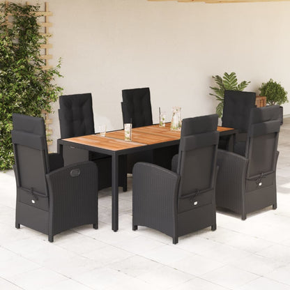 Set da Pranzo da Giardino 7 pz Nero con Cuscini in Polyrattan | homemem39