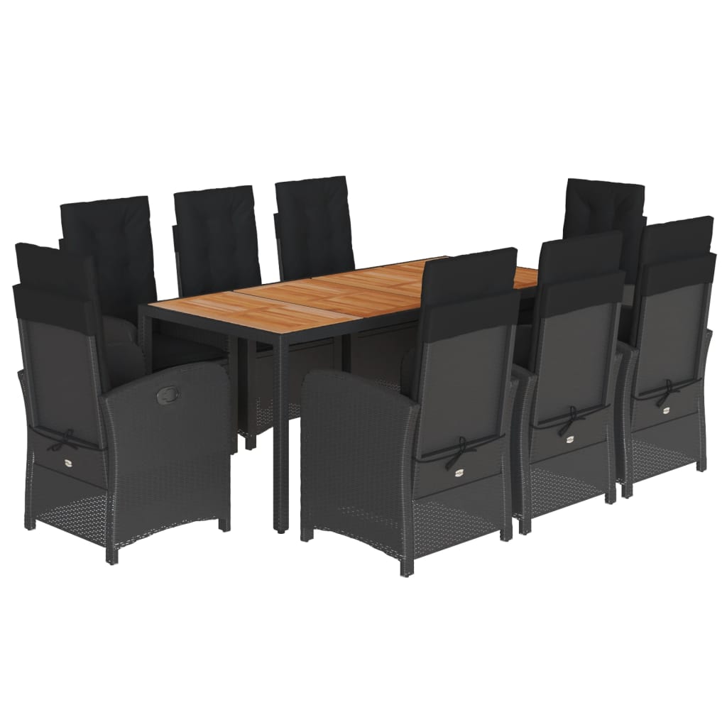 Set da Pranzo da Giardino 9 pz con Cuscini Nero in Polyrattan | homemem39