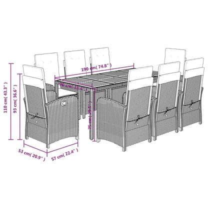 Set da Pranzo da Giardino 9 pz con Cuscini Nero in Polyrattan | homemem39