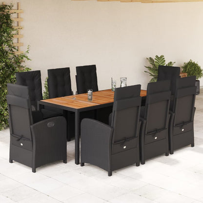 Set da Pranzo da Giardino 9 pz con Cuscini Nero in Polyrattan | homemem39