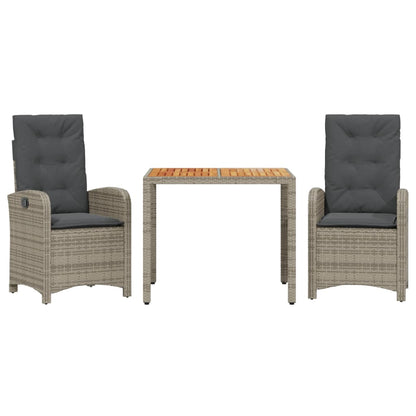 Set da Pranzo da Giardino 3 pz con Cuscini in Polyrattan Grigio | homemem39