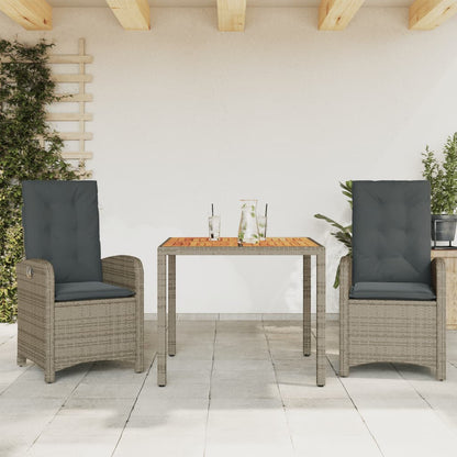 Set da Pranzo da Giardino 3 pz con Cuscini in Polyrattan Grigio - homemem39