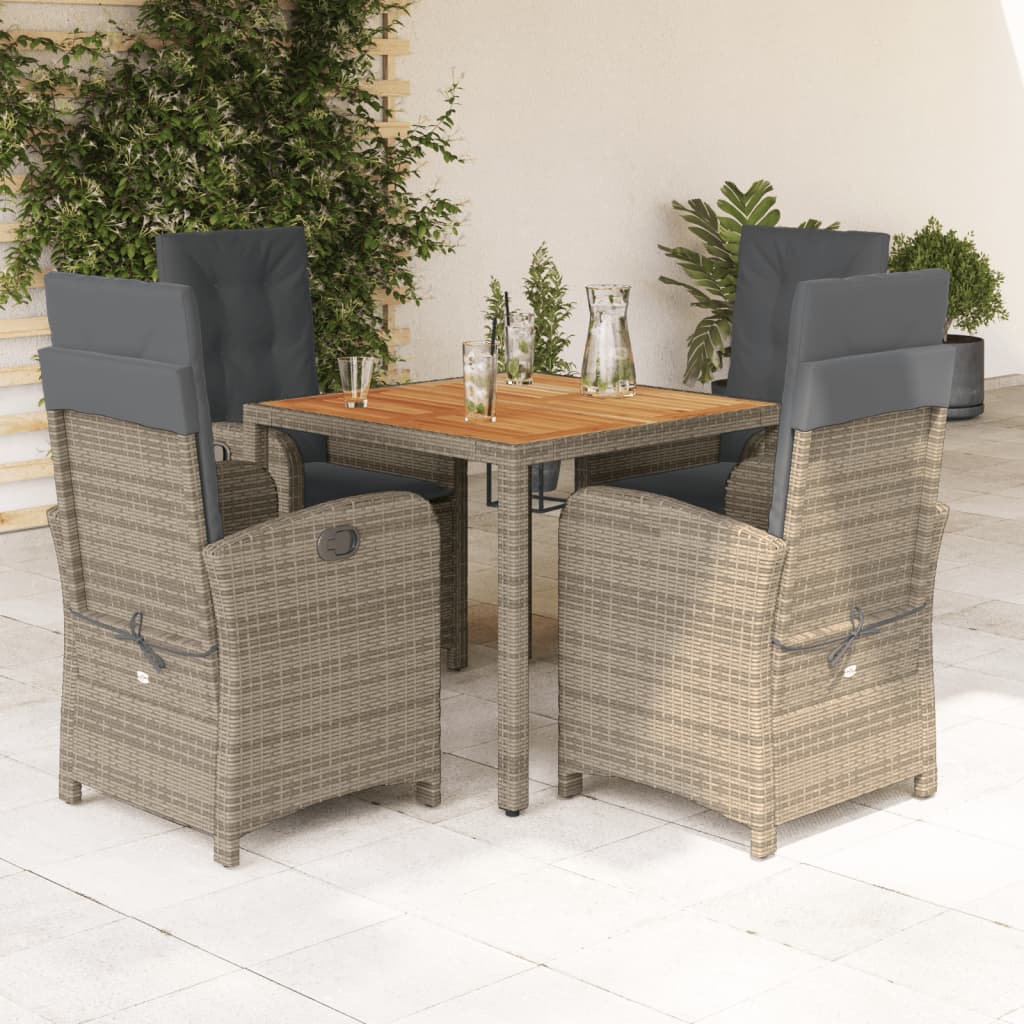 Set da Pranzo da Giardino 5 pz con Cuscini in Polyrattan Grigio - homemem39