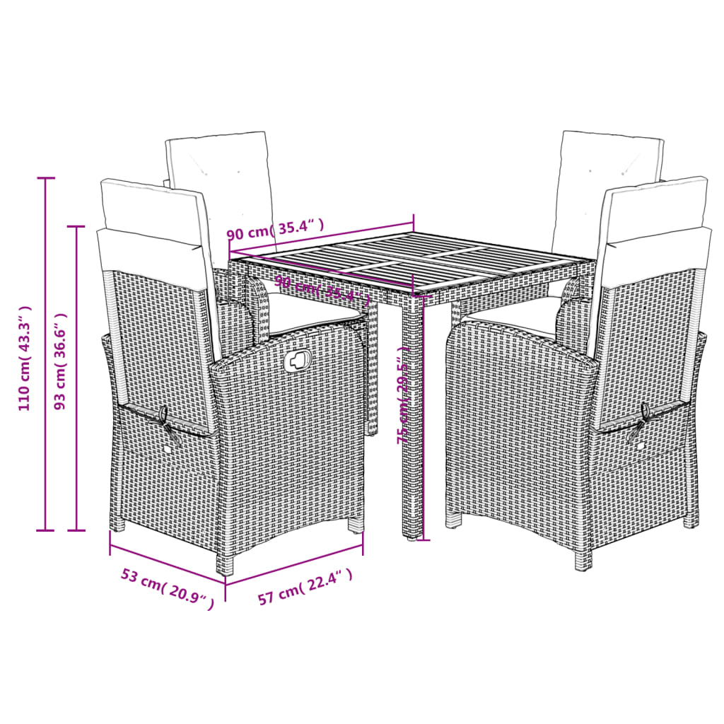 Set da Pranzo da Giardino 5 pz con Cuscini in Polyrattan Grigio | homemem39