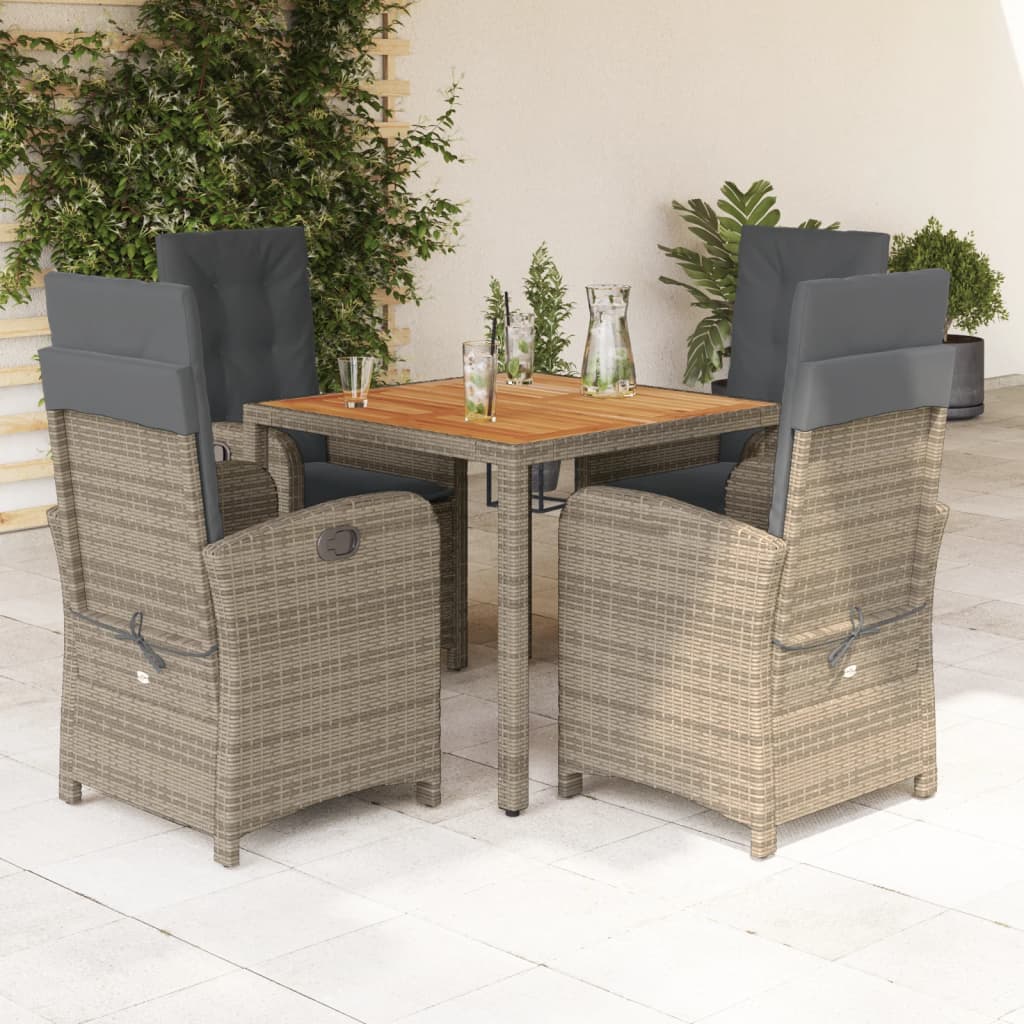 Set da Pranzo da Giardino 5 pz con Cuscini in Polyrattan Grigio | homemem39