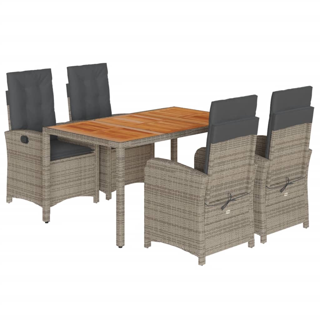 Set da Pranzo da Giardino 5 pz con Cuscini in Polyrattan Grigio | homemem39